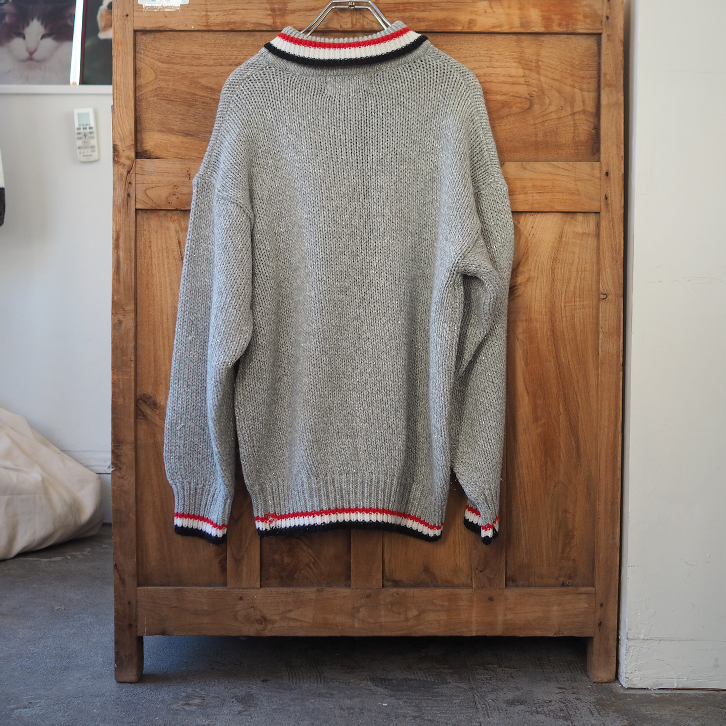 Bow-Tie Black & White Cats Knit Sweater / 80s-90s