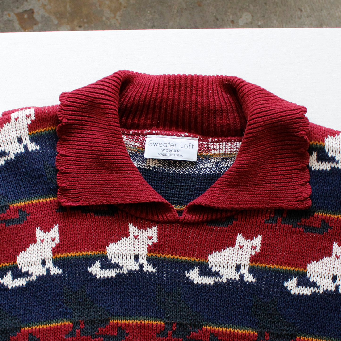 Black Cats & White Cats Border Knit Sweater / Sweater Loft / Made in USA