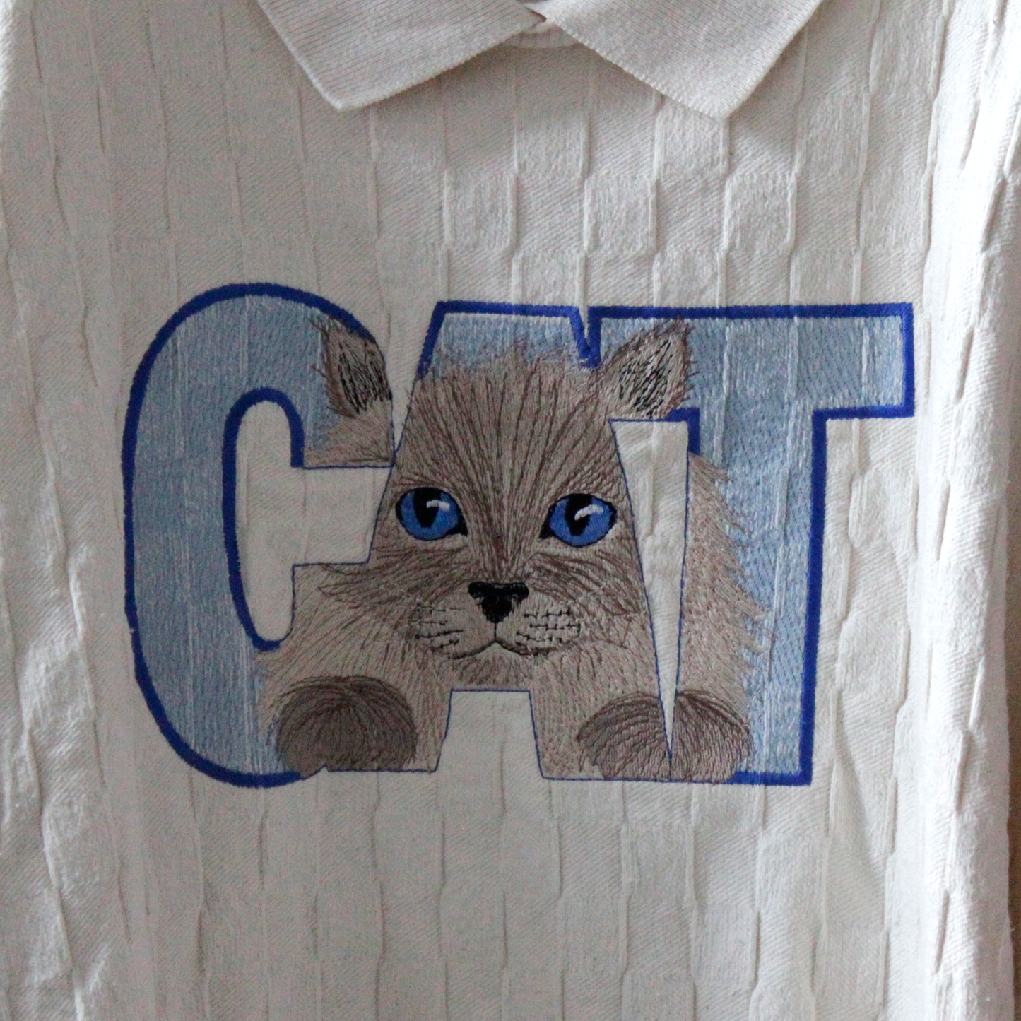 "CAT" clipped masked with a Cat Collared Sweater / 90s / Made in USA