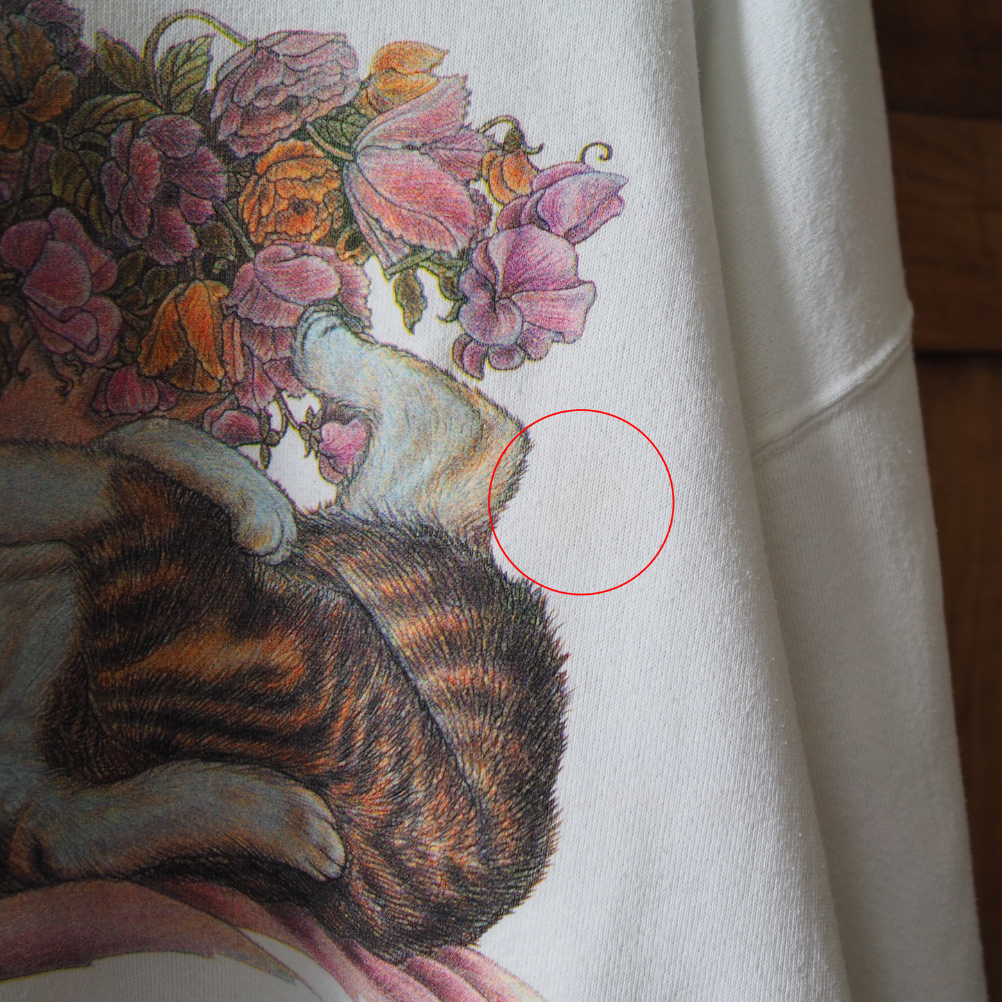 Cat Nap with Flowers Sweat / 90s / Made in USA