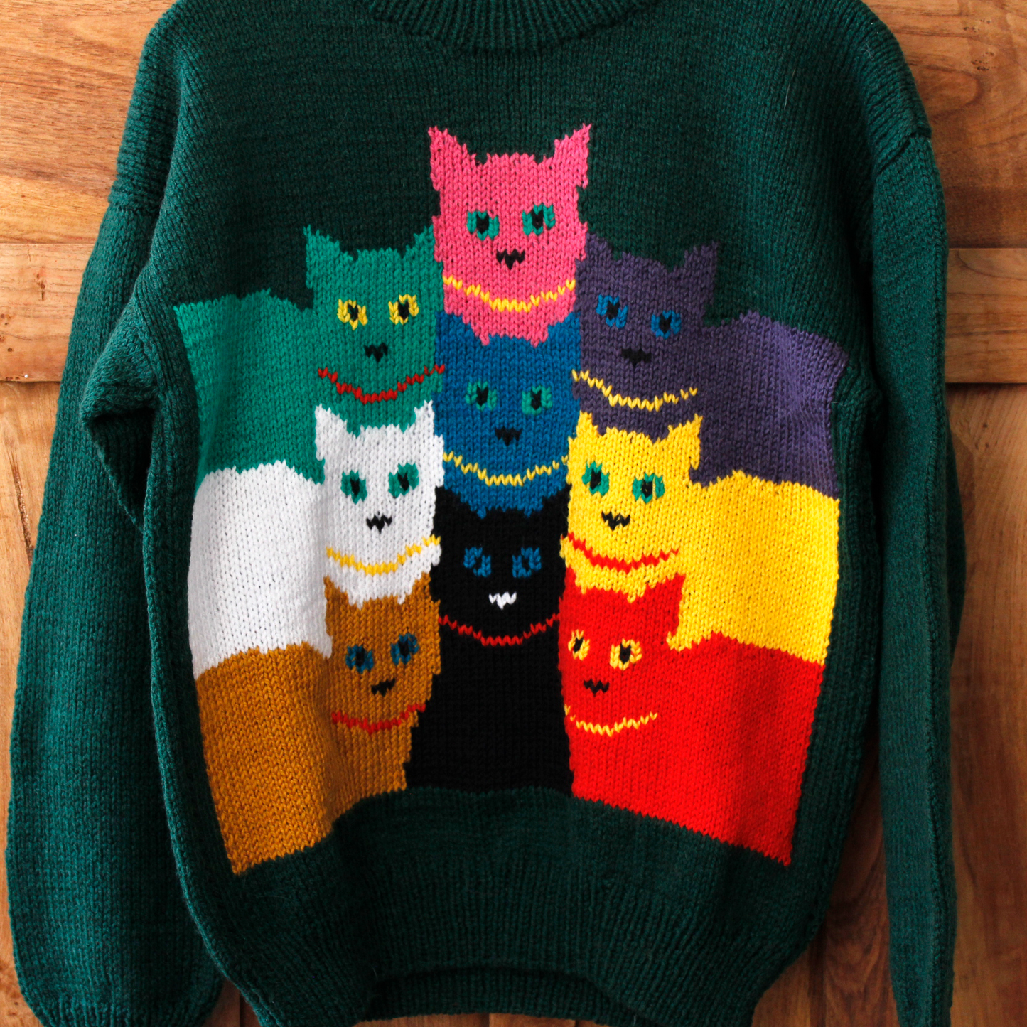 Colorful Cats Hand-knit Sweater