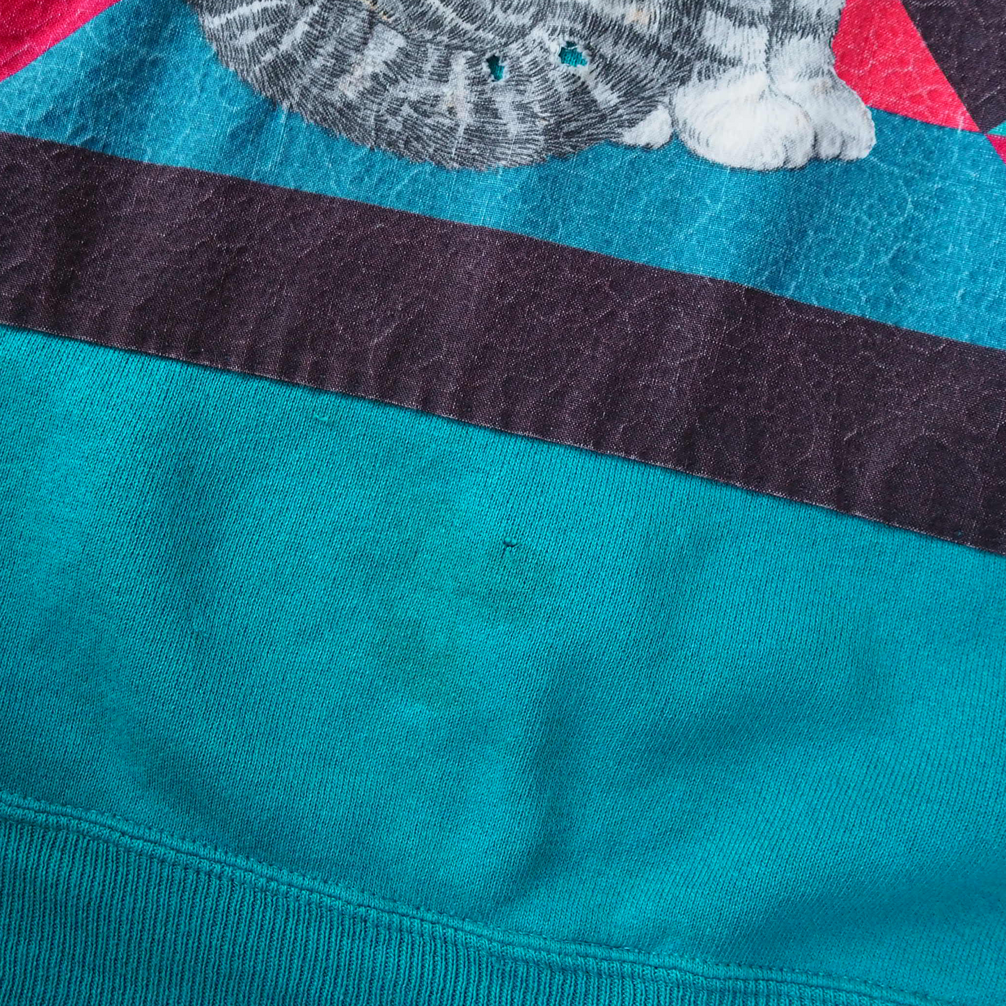 Patchwork Cat Sweat / 80s / Made in USA