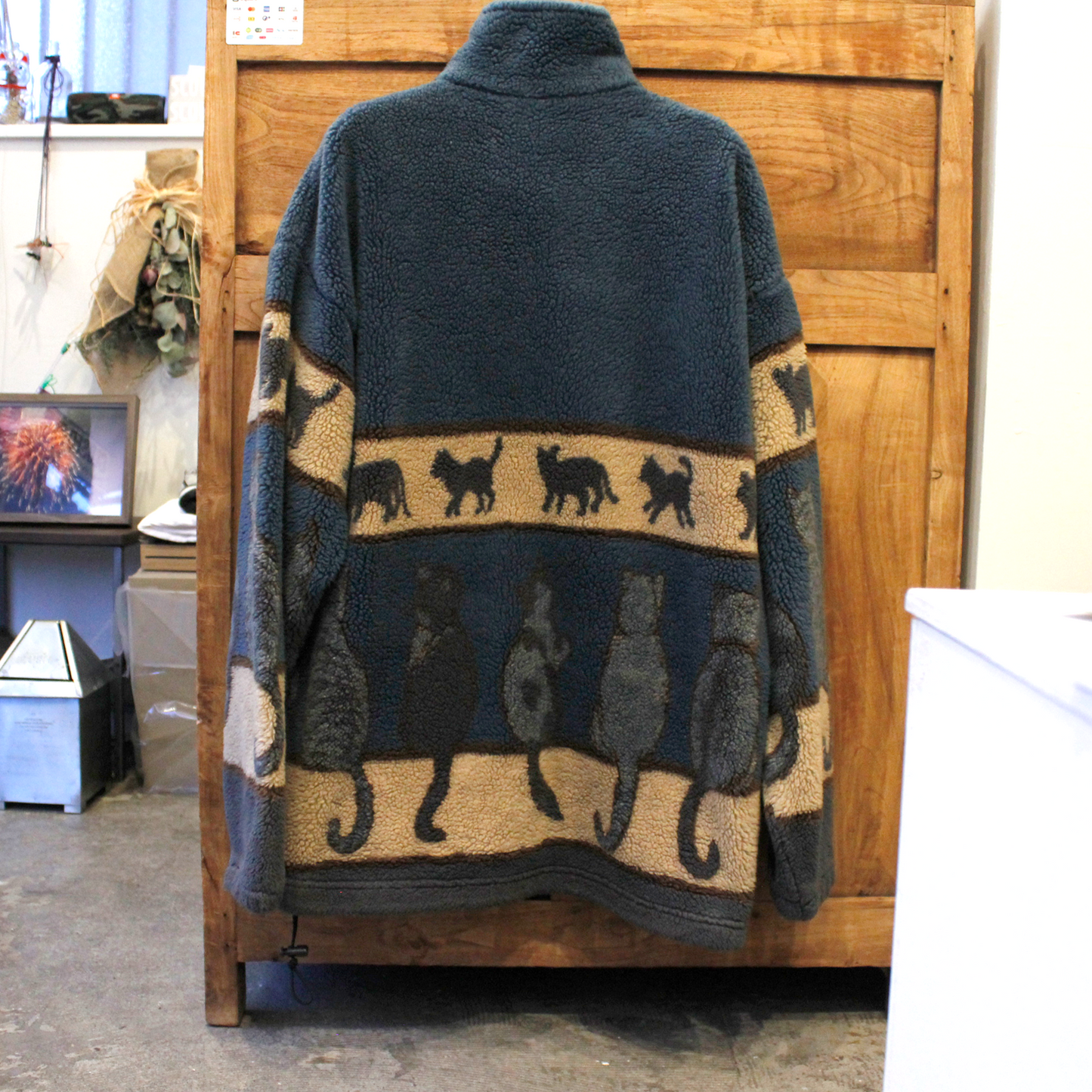 Lined Cats Fleece Jacket / Mazmania / 90s / Made in USA
