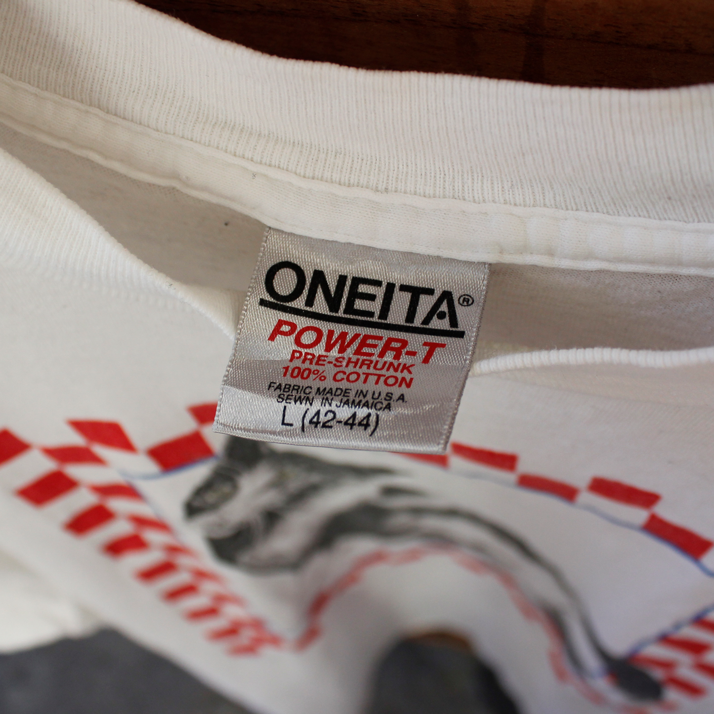 Checker Flag Cat Tee / 90s / Fabric Made in USA