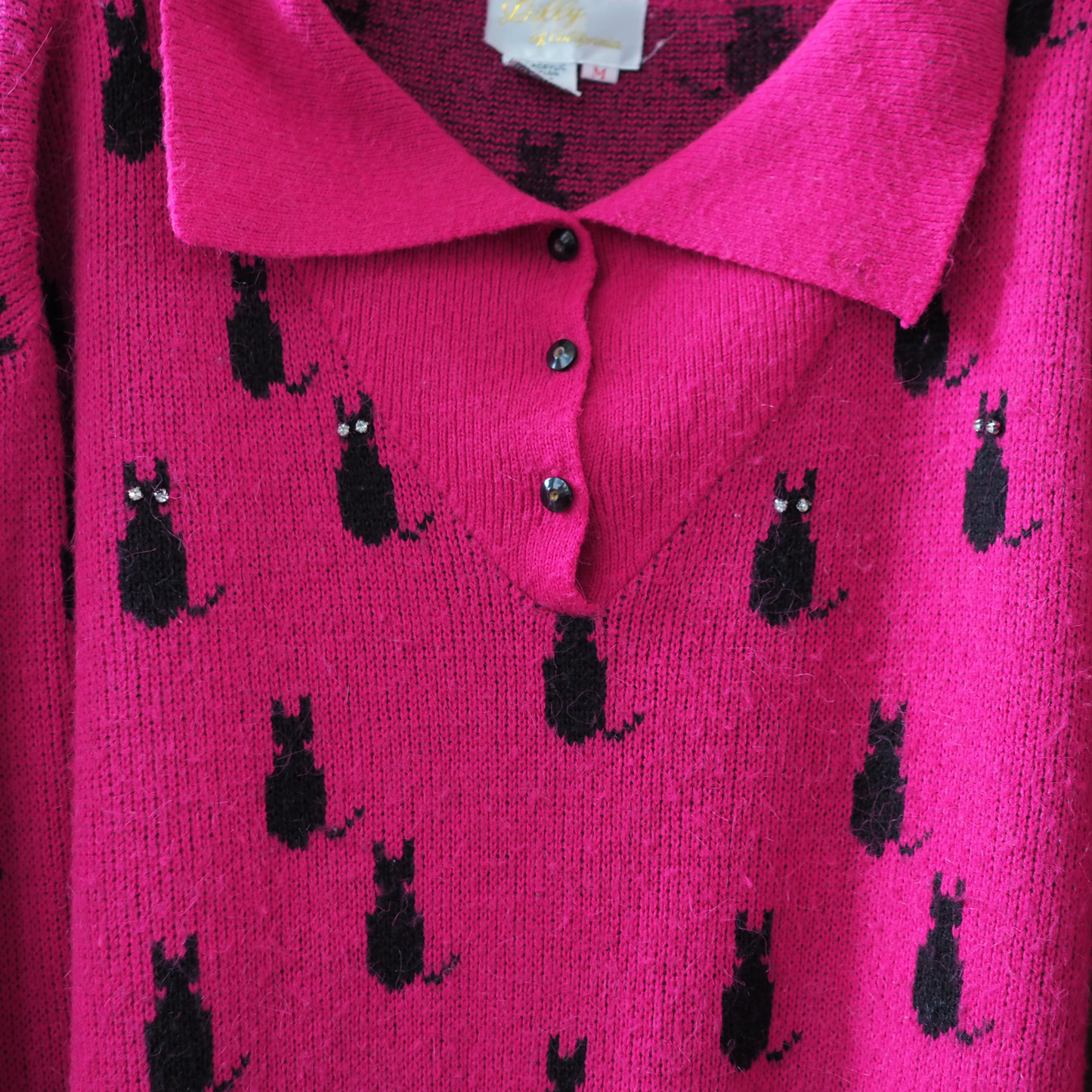 Black Cat Polo Sweater / 80s-