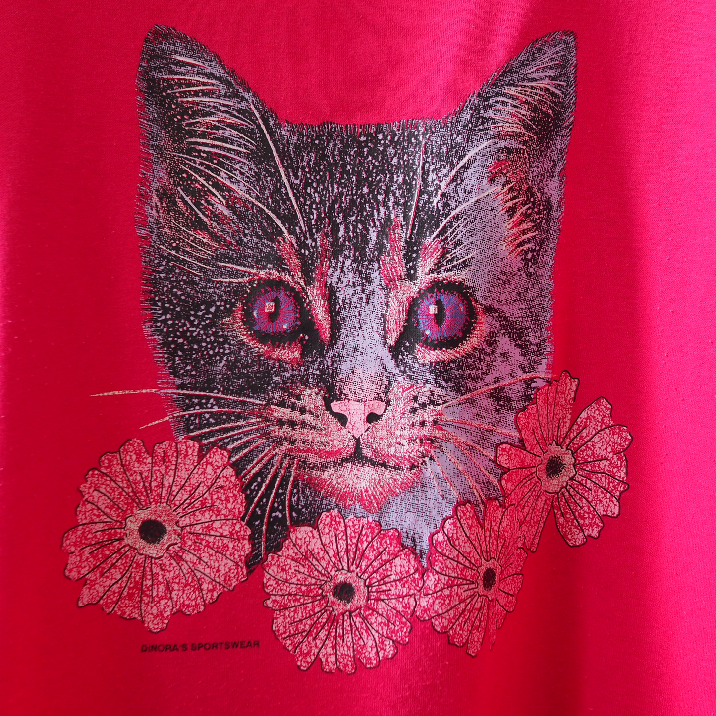 Cat & Flower Pink Tee / 90s / Made in USA