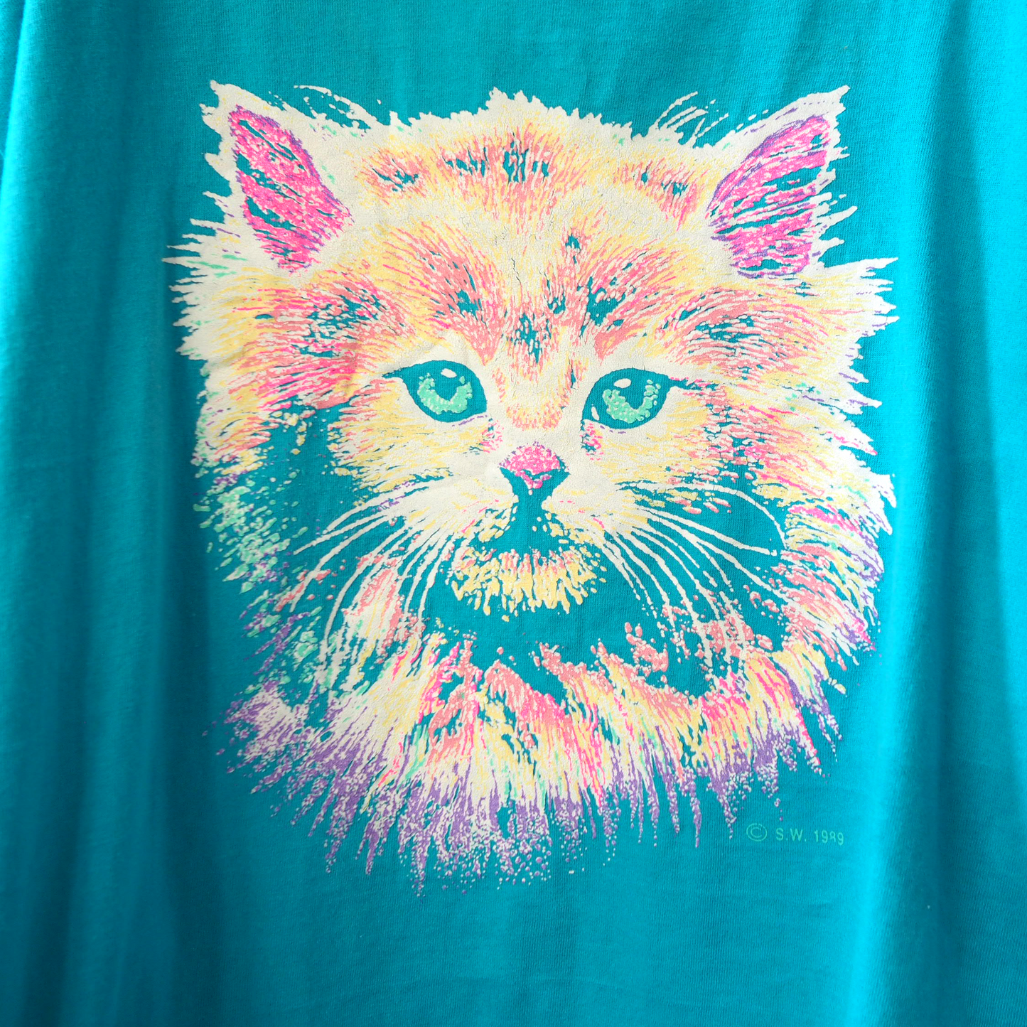 Psychedelic Cat Tee / 80s- / Made in USA