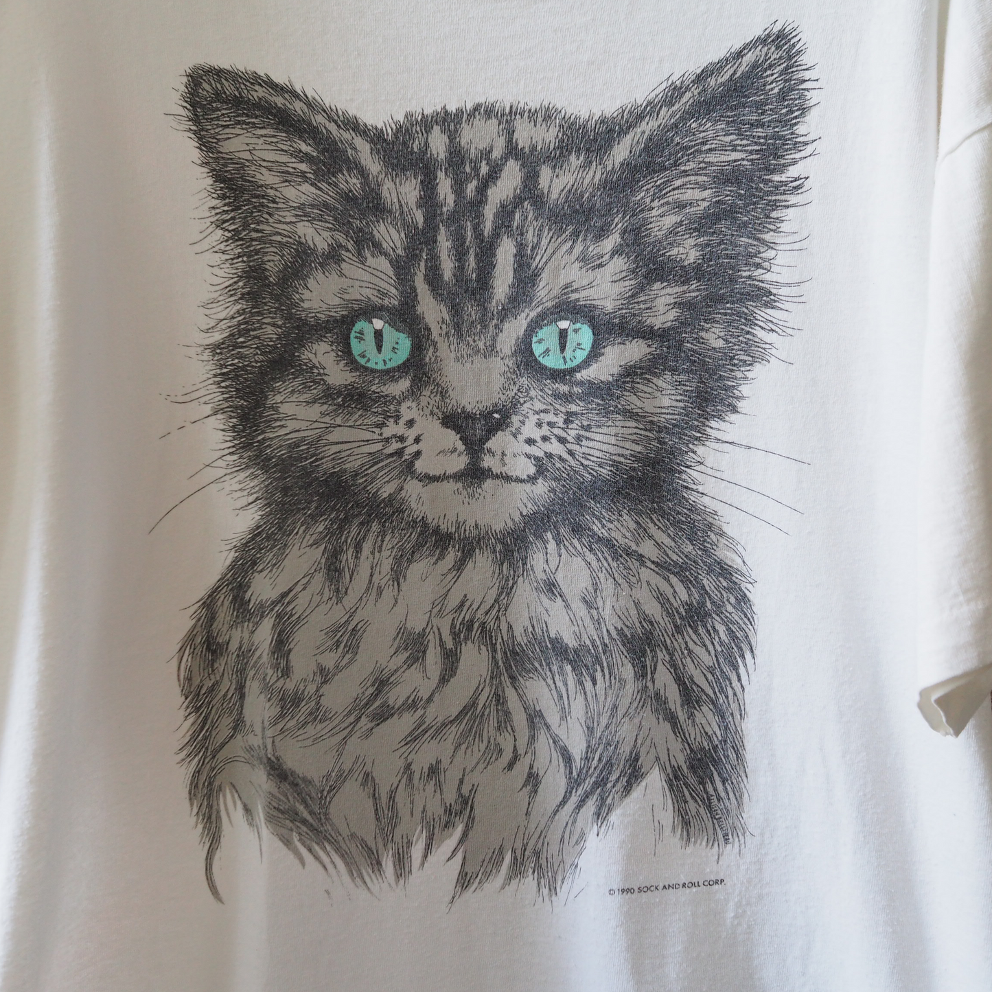 Silver Tabby Kitten Portrait Tee / 90s / Made in USA