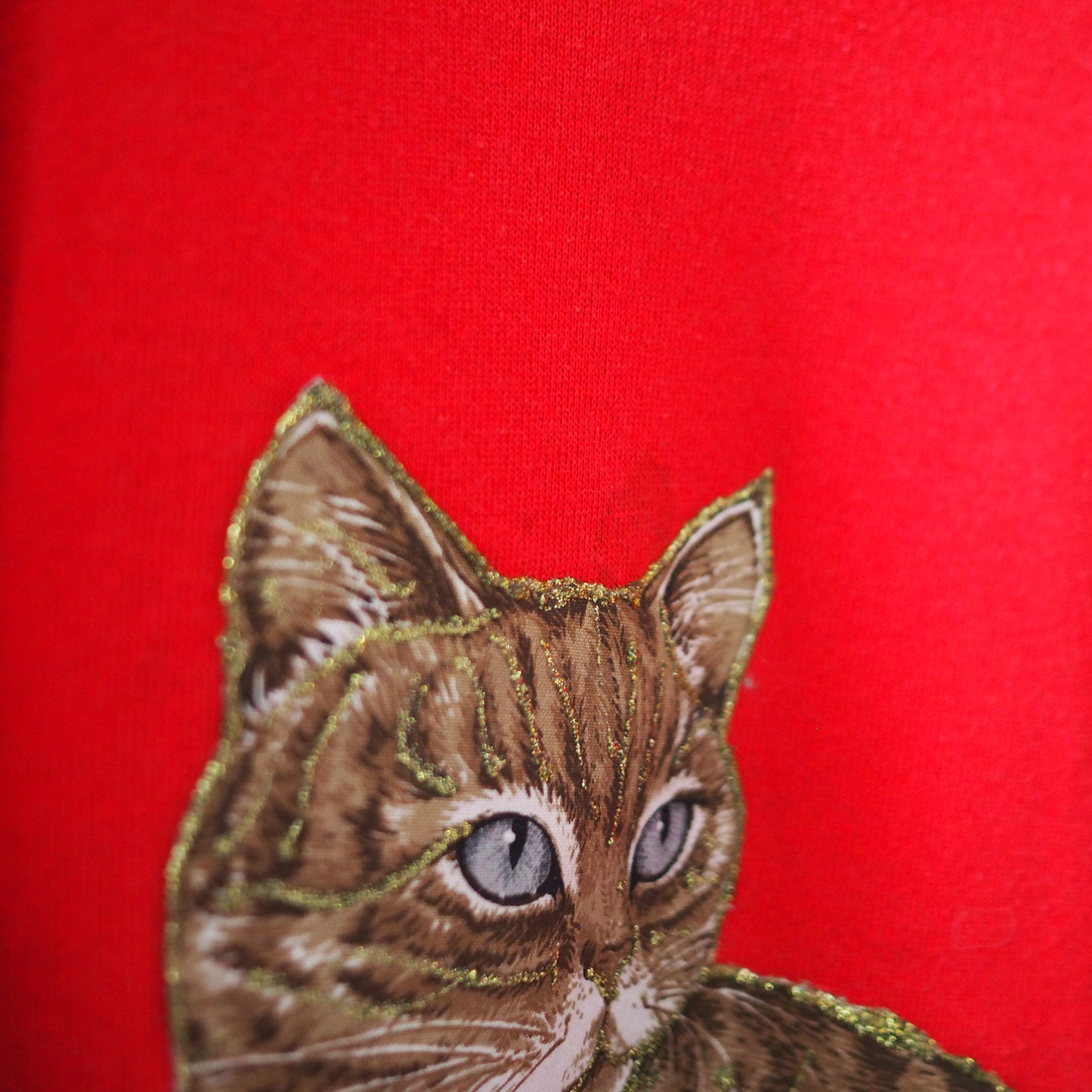 Glitter Brown Tabby Cat Sweat / 80s / Made in USA