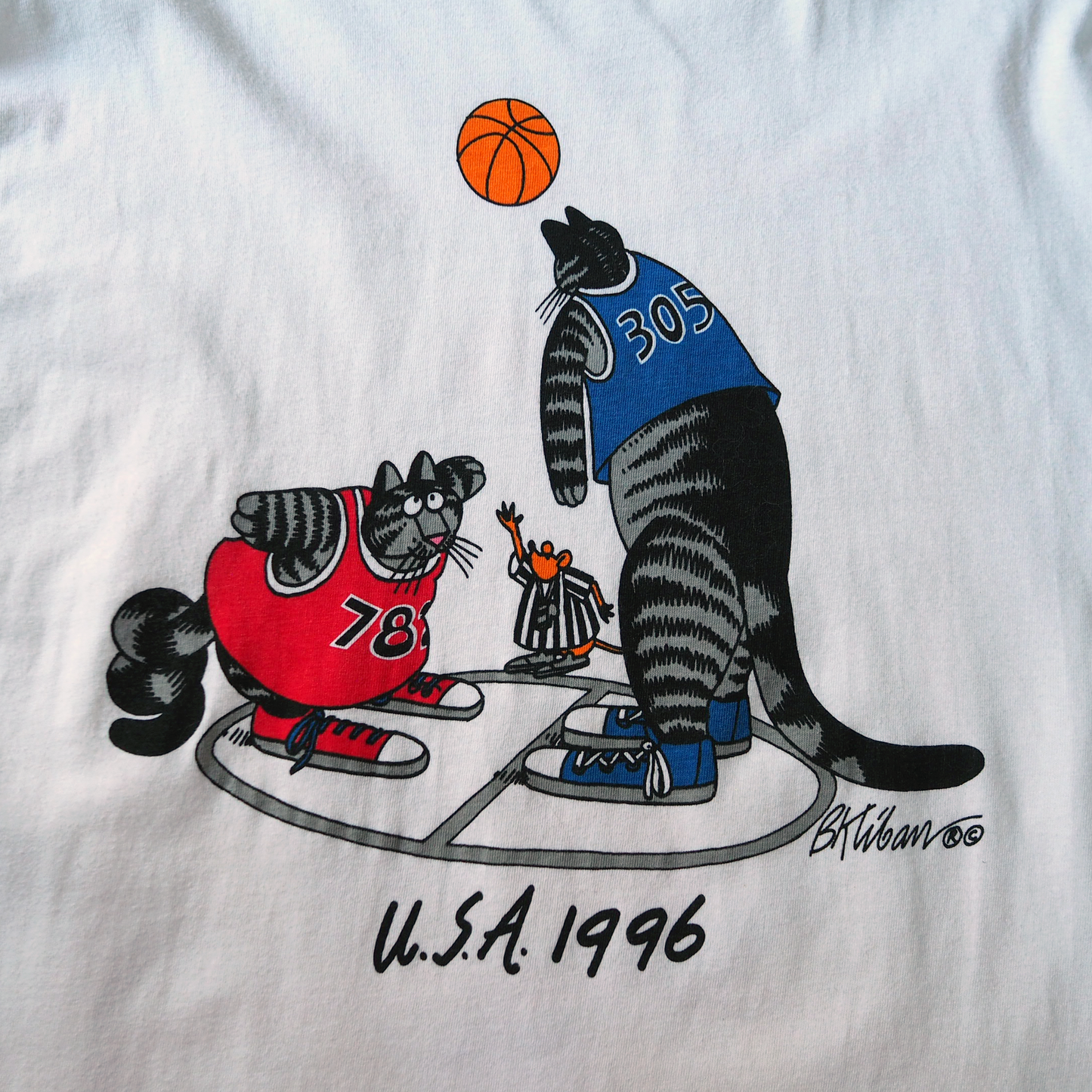 Kliban Cat U.S.A. Basket Ball Tee / 90s / Made in USA