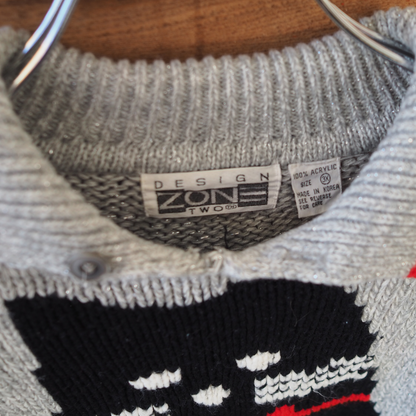 Bow-Tie Black & White Cats Knit Sweater / 80s-90s