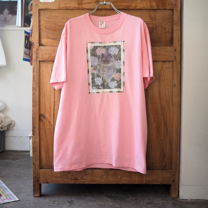 Cat & Hydrangea Tee / 90s / Made in USA