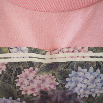 Cat & Hydrangea Tee / 90s / Made in USA