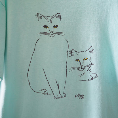Cat Sketch Tee / 80s- / Made in USA