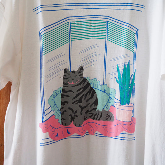 Cozy Cat Tee / 90s / Made in USA