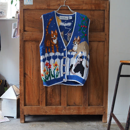 Cats at Night Knit Vest / 90s / Belle Pointe