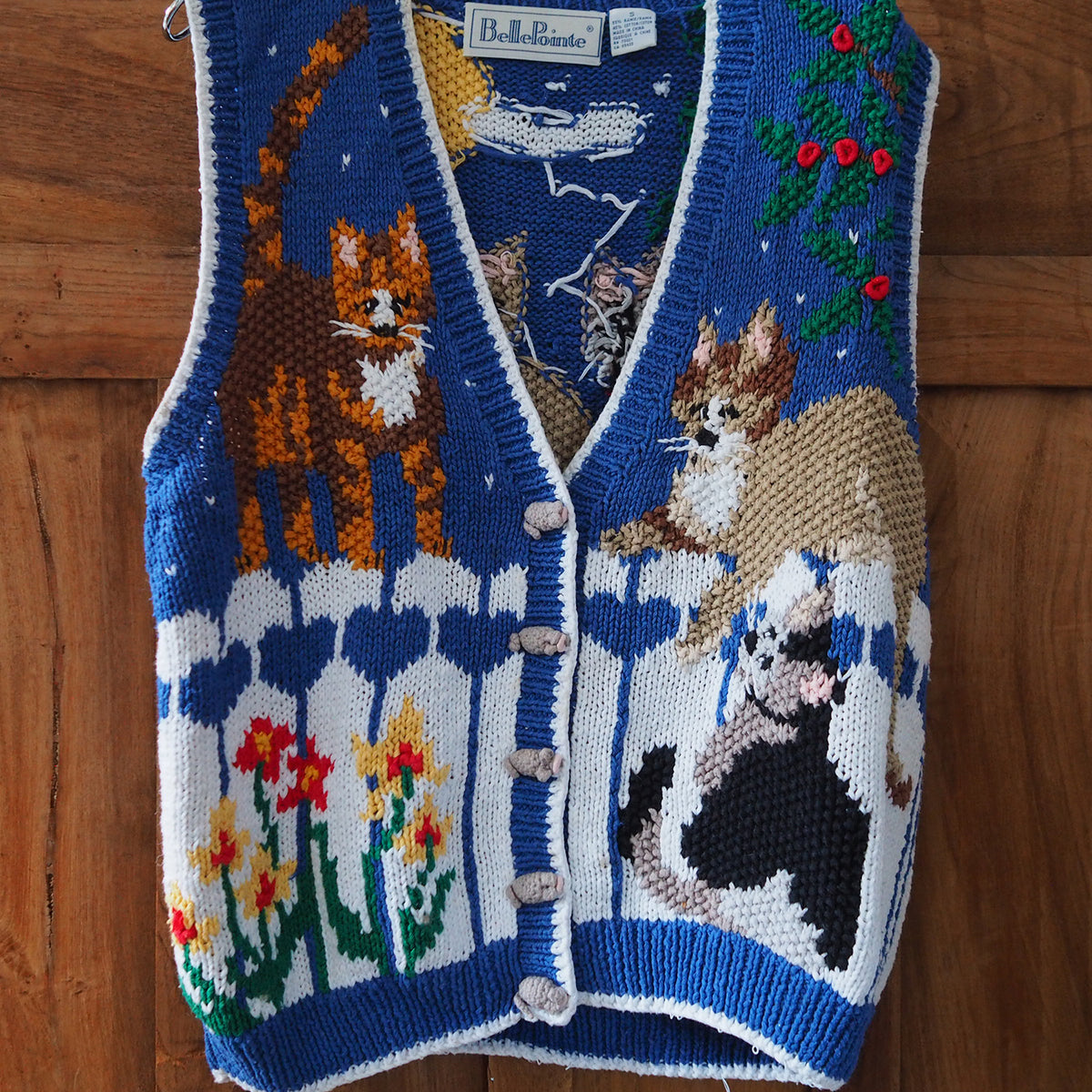 Cats at Night Knit Vest / 90s / Belle Pointe
