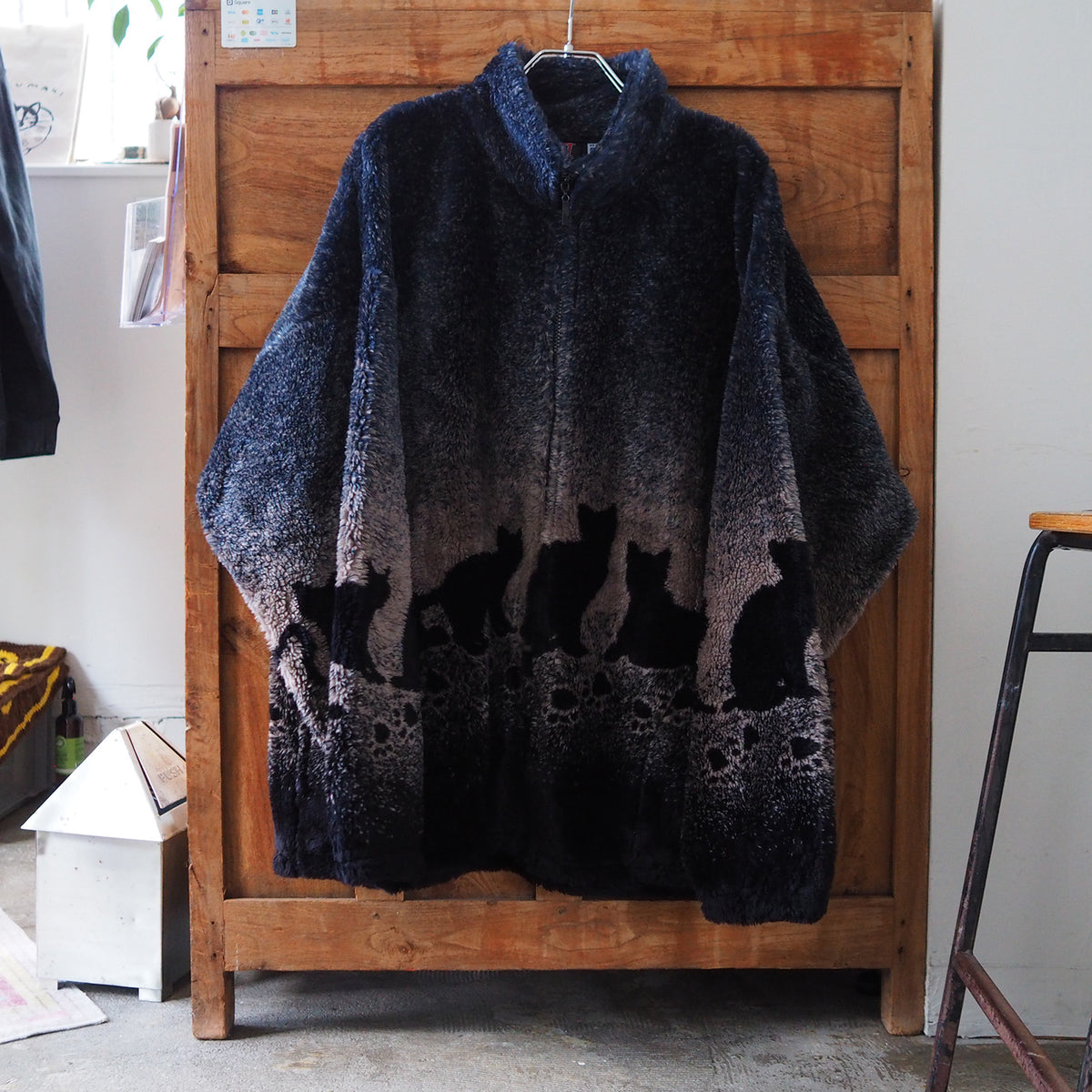 Mazmania Black Cats and Paws Fleece Jacket / 90s / Made in USA