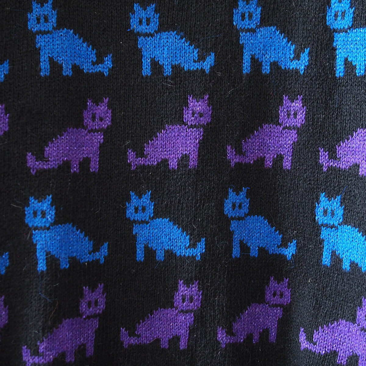 Purple & Blue Cat Pattern Knit Vest / 80s-