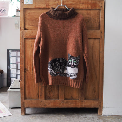 Hachiware Cat Turtle Neck Sweater / Hand Knit