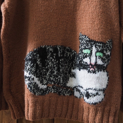 Hachiware Cat Turtle Neck Sweater / Hand Knit