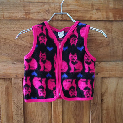 Cats & Hearts Fleece Vest (for KIDS) / 90s / Made in USA