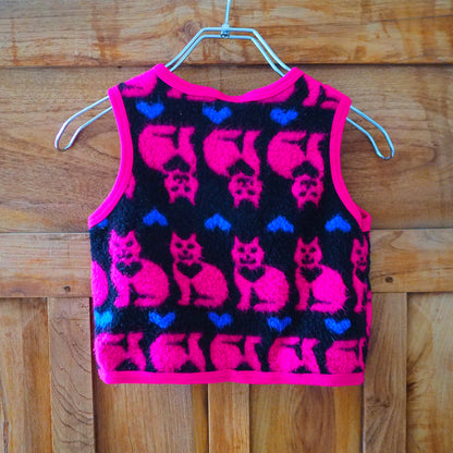 Cats & Hearts Fleece Vest (for KIDS) / 90s / Made in USA