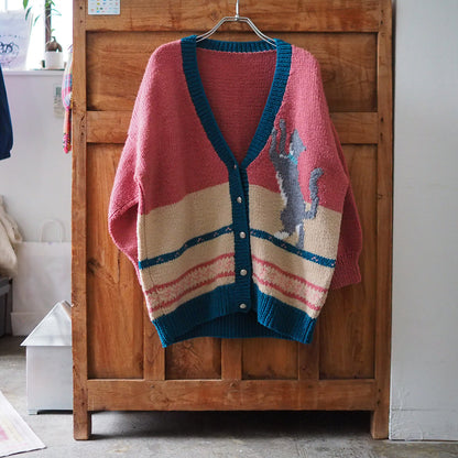 Grey Cat Handknit Cardigan Sweater