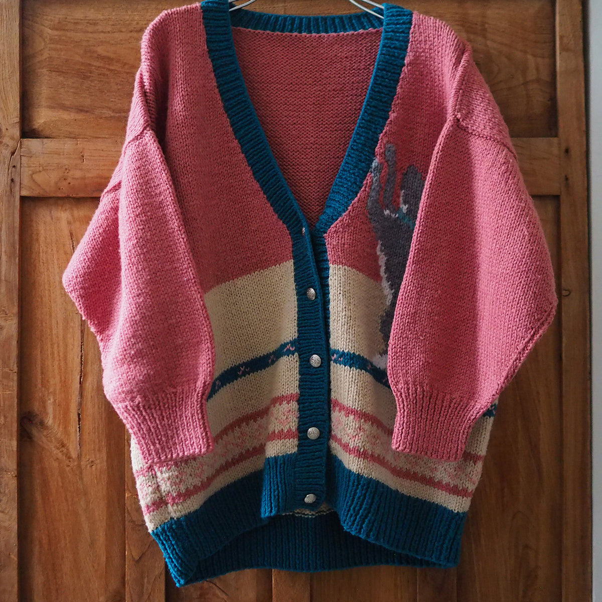 Grey Cat Handknit Cardigan Sweater