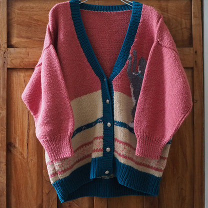 Grey Cat Handknit Cardigan Sweater