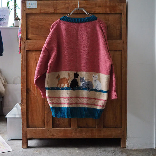 Grey Cat Handknit Cardigan Sweater