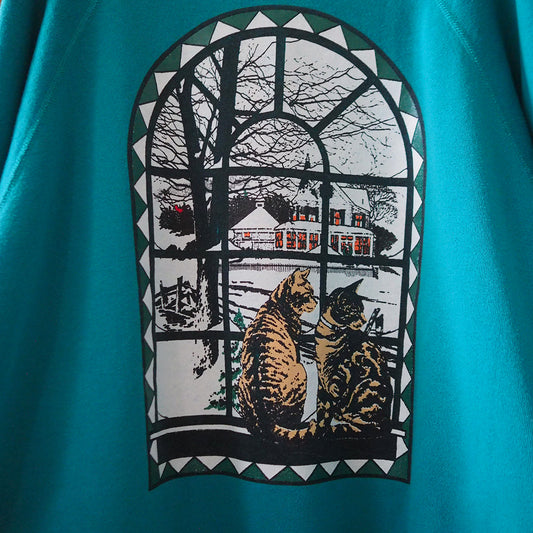 Winter Window Tabby Cats Sweatshirt / 90s / Made in USA