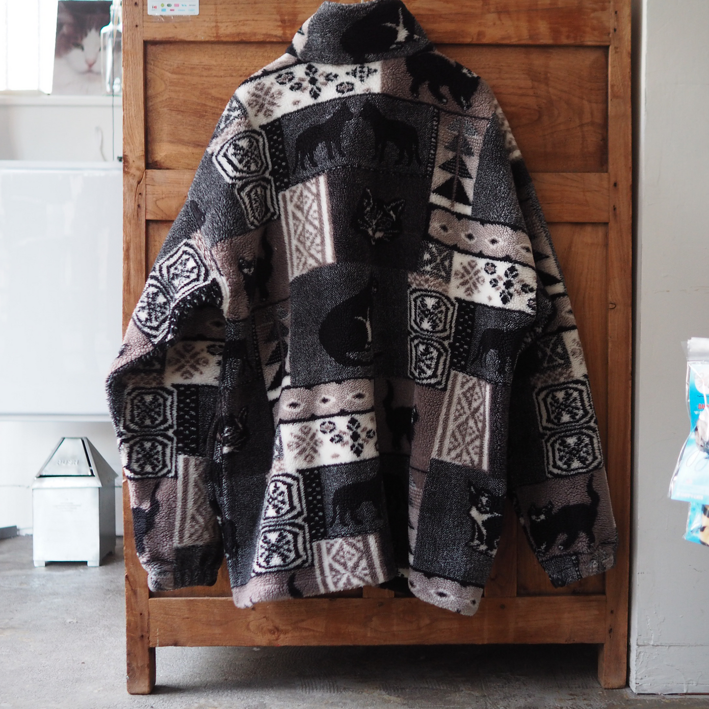 Mazmania All-Over Cats Print Fleece Jacket / 90s / Made in USA