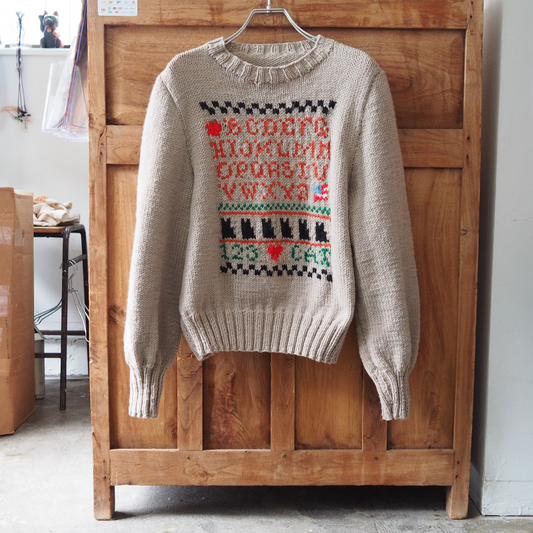 Alphabet & Cat Handknit Sweater