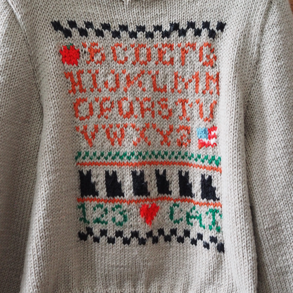 Alphabet & Cat Handknit Sweater