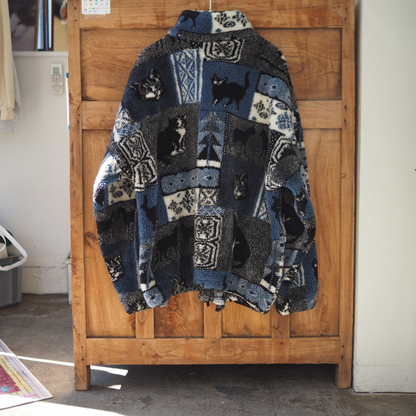 All-Over Cats Print Fleece Jacket / 90s / Made in USA