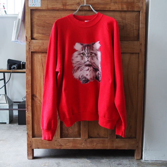 Baby Face Cat Portrait Sweat / 90s / Made in USA