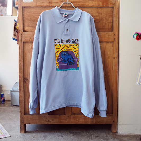 Big Blue Cat Long Sleeve Polo Shirt / 00s / Made in USA
