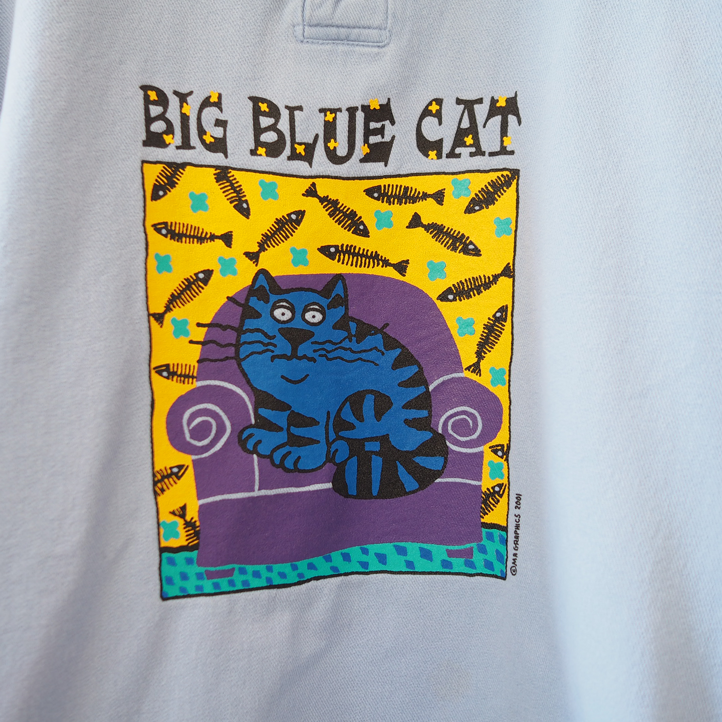 Big Blue Cat Long Sleeve Polo Shirt / 00s / Made in USA