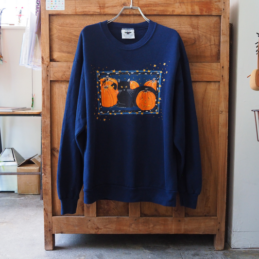 Black Cat with Pumpkin Sweat / 90s / Made in USA