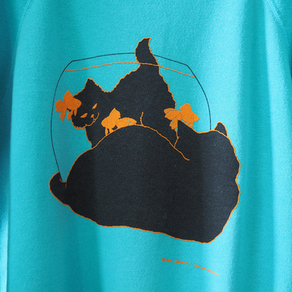 Black Cats & Gold Fish Sweatshirt / 80s / Made in USA