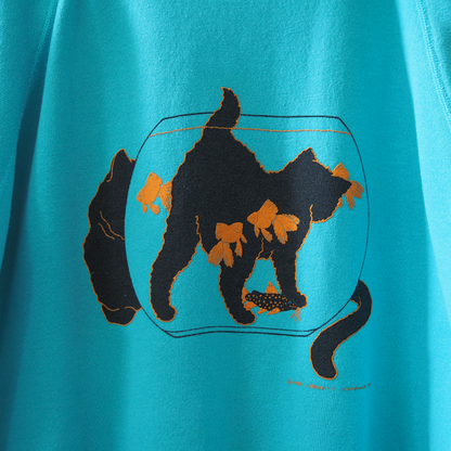 Black Cats & Gold Fish Sweatshirt / 80s / Made in USA