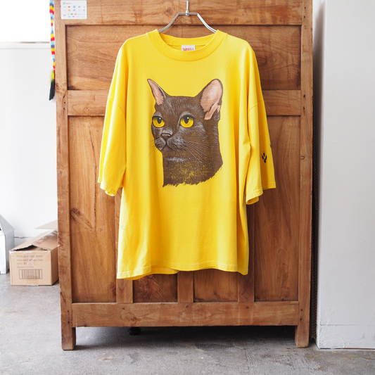 Black Cat Portrait Tee / 90s / Made in USA