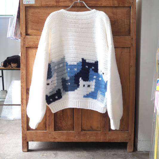 Blue Cats Hand-knit Sweater / 90s〜