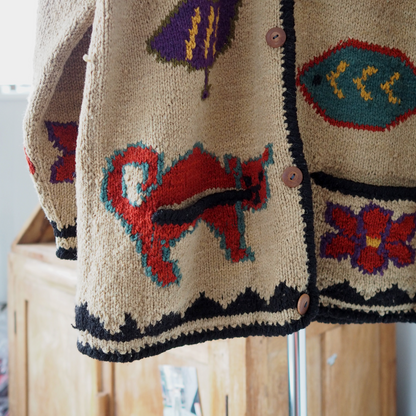 Folk Knit Cardigan / 80s- / Made in Bolivia