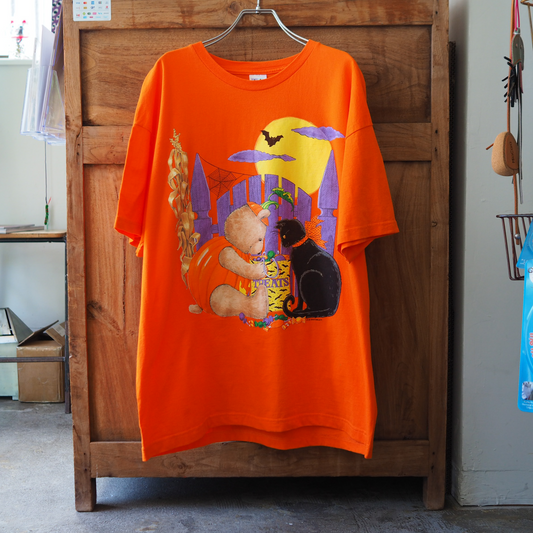 Black Cat & Teddy Bear Halloween Tee / 90s-