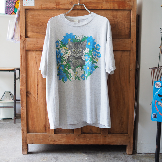 Cats with Flowers Tee / 90s / Made in USA