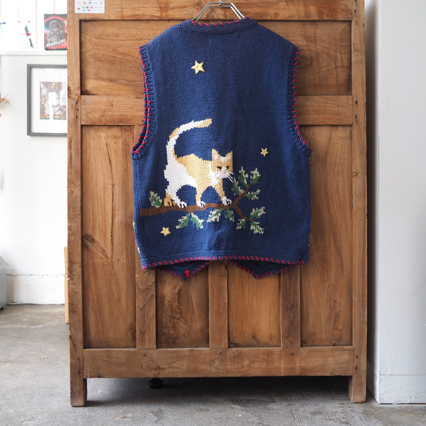 Cats at Night Knit Vest / 90s / Belle Pointe