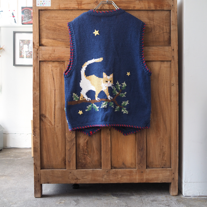 Cats at Night Knit Vest / 90s / Belle Pointe