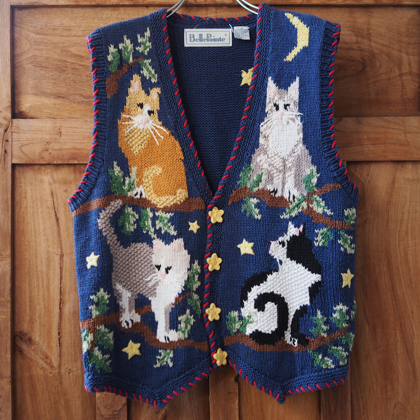 Cats at Night Knit Vest / 90s / Belle Pointe